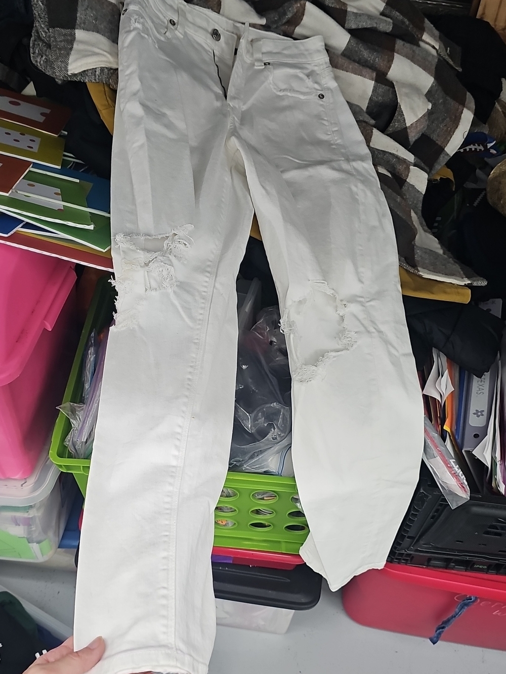 Women’s Distressed Mom Straight White Jeans